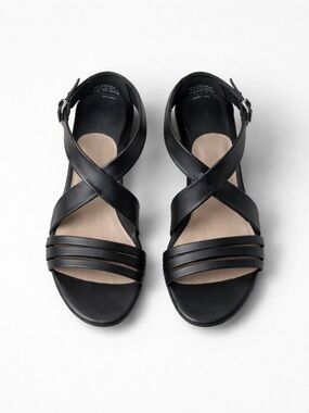 Elegant Leather  Black Women's Sandals| Hush Puppies | Size 7